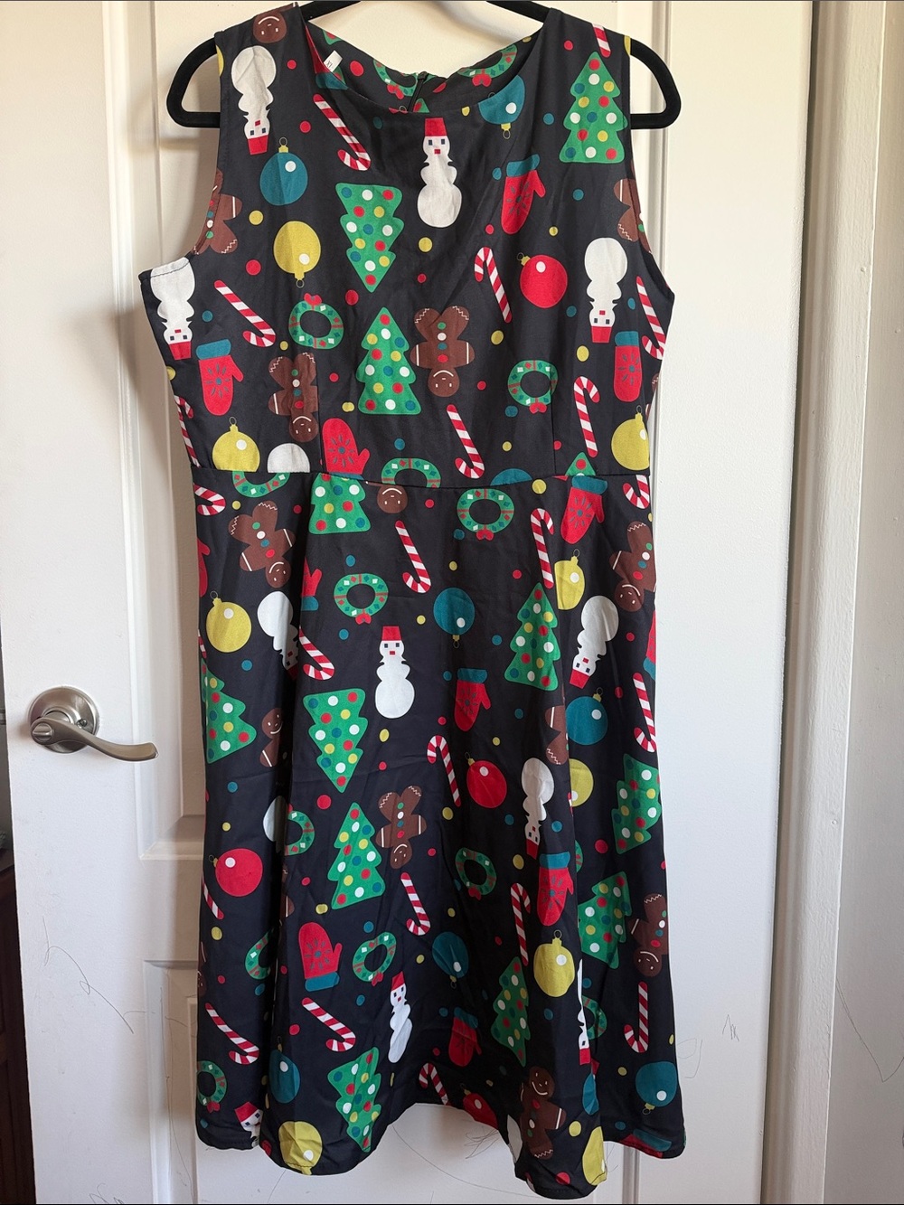 Kids Black Holiday Print Dress with Christmas Motifs